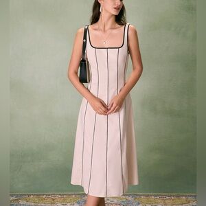 RIHOAS Cream Midi Dress with Black Accents